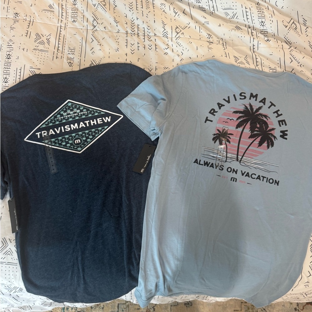 TravisMathew Graphic T-Shirts - Blue and Gray